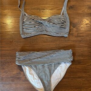 bond-eye Black and White Striped Bikini Set